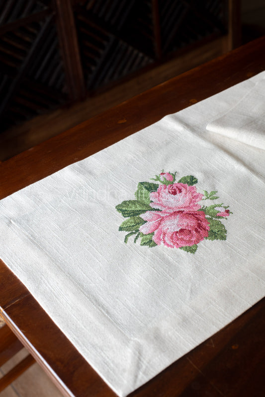 Cotton table runner with embroidery - 14x54 inches