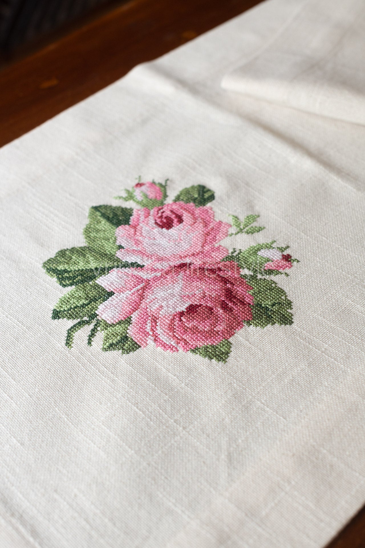 Cotton table runner with embroidery - 14x54 inches