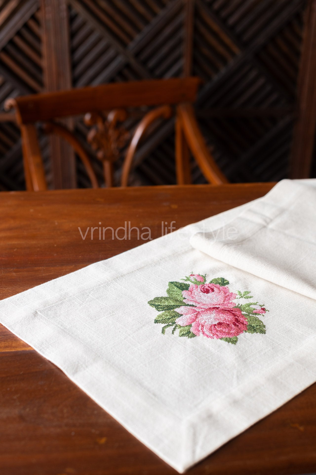 Cotton table runner with embroidery - 14x54 inches