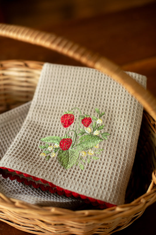 Embroidered waffle hand towel/kitchen towel