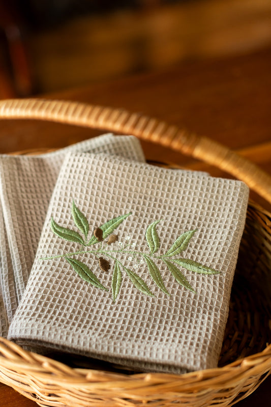 Embroidered waffle hand towel/kitchen towel