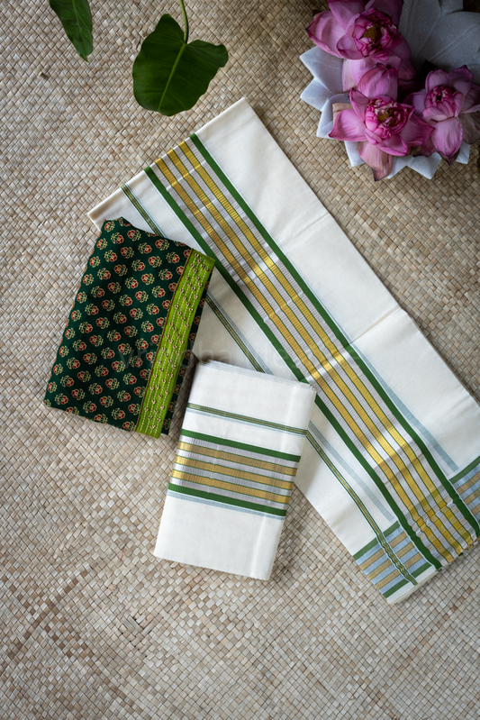 KERALA SET MUNDU-Green/gold