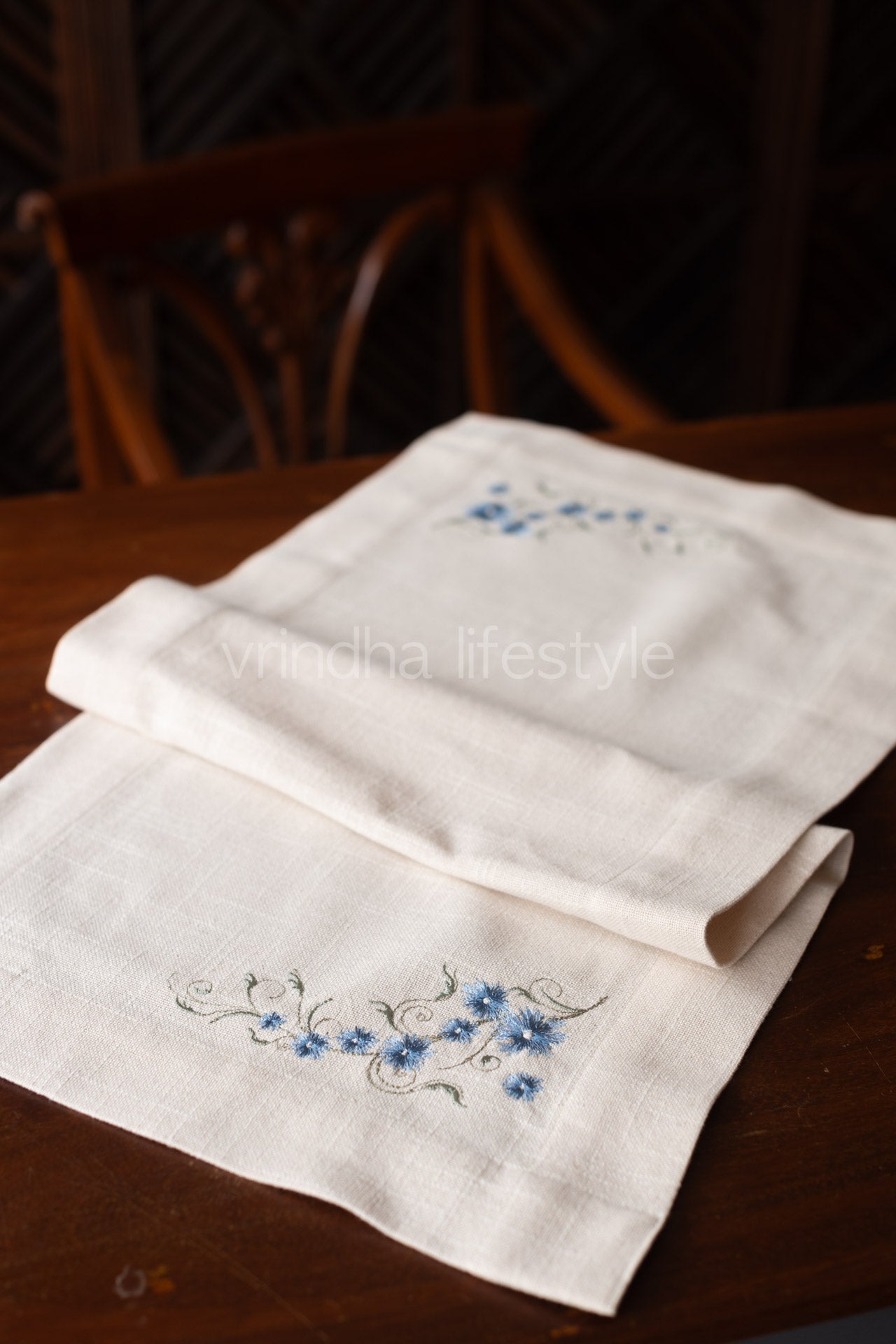 Cotton table runner with embroidery - 14x33 inches-coffee table runner