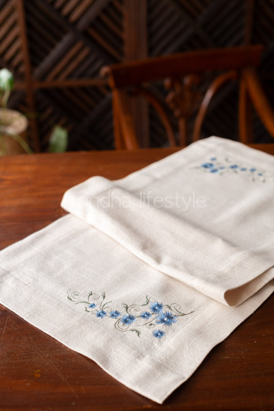 Cotton table runner with embroidery - 14x33 inches-coffee table runner