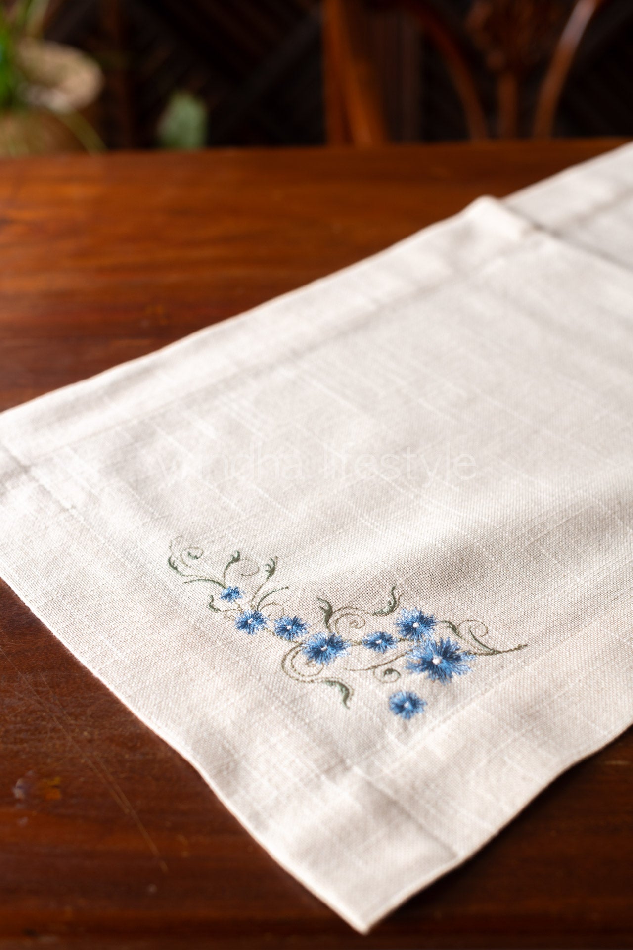 Cotton table runner with embroidery - 14x33 inches-coffee table runner