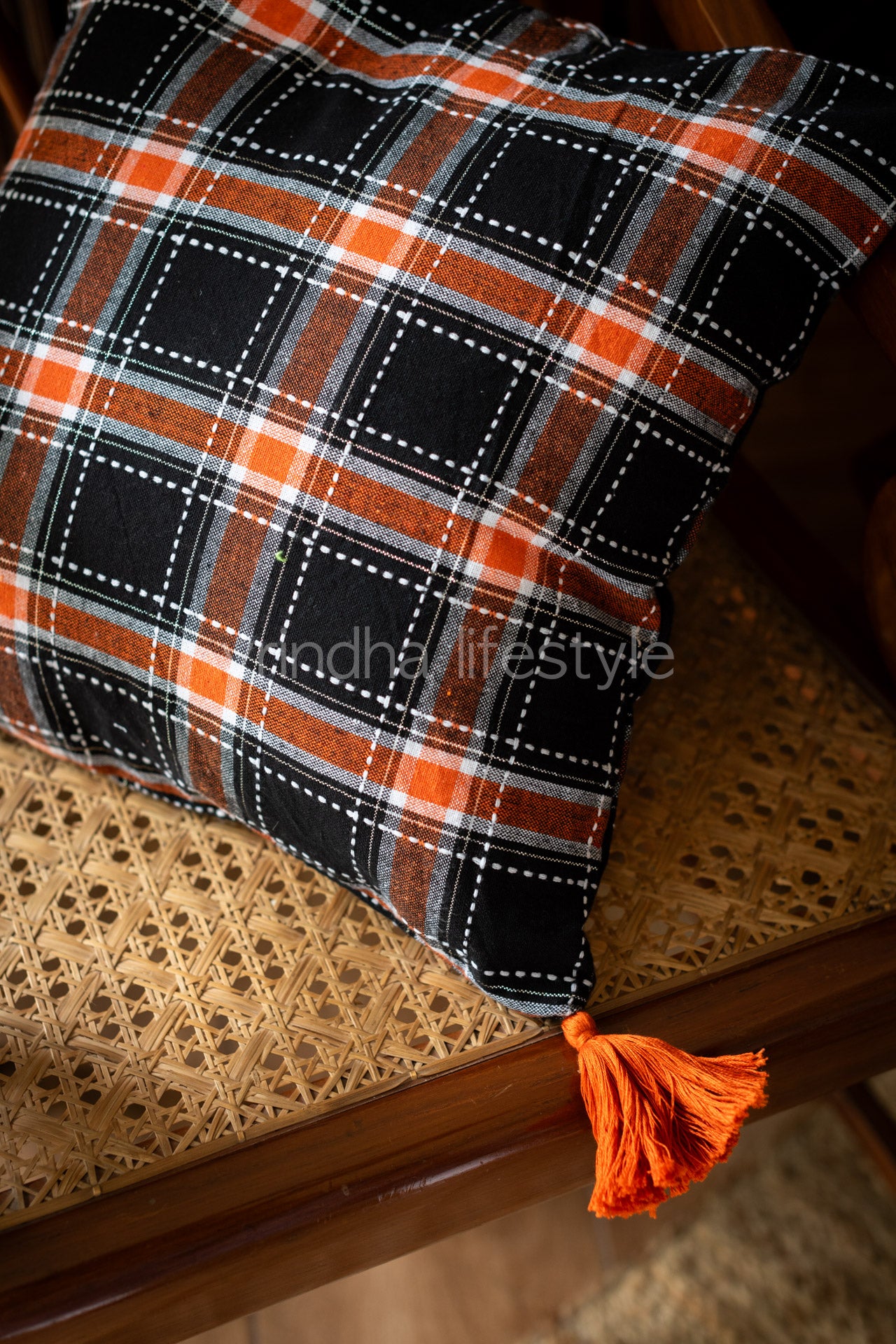 Woven cotton cushion covers with tassels-Single unit