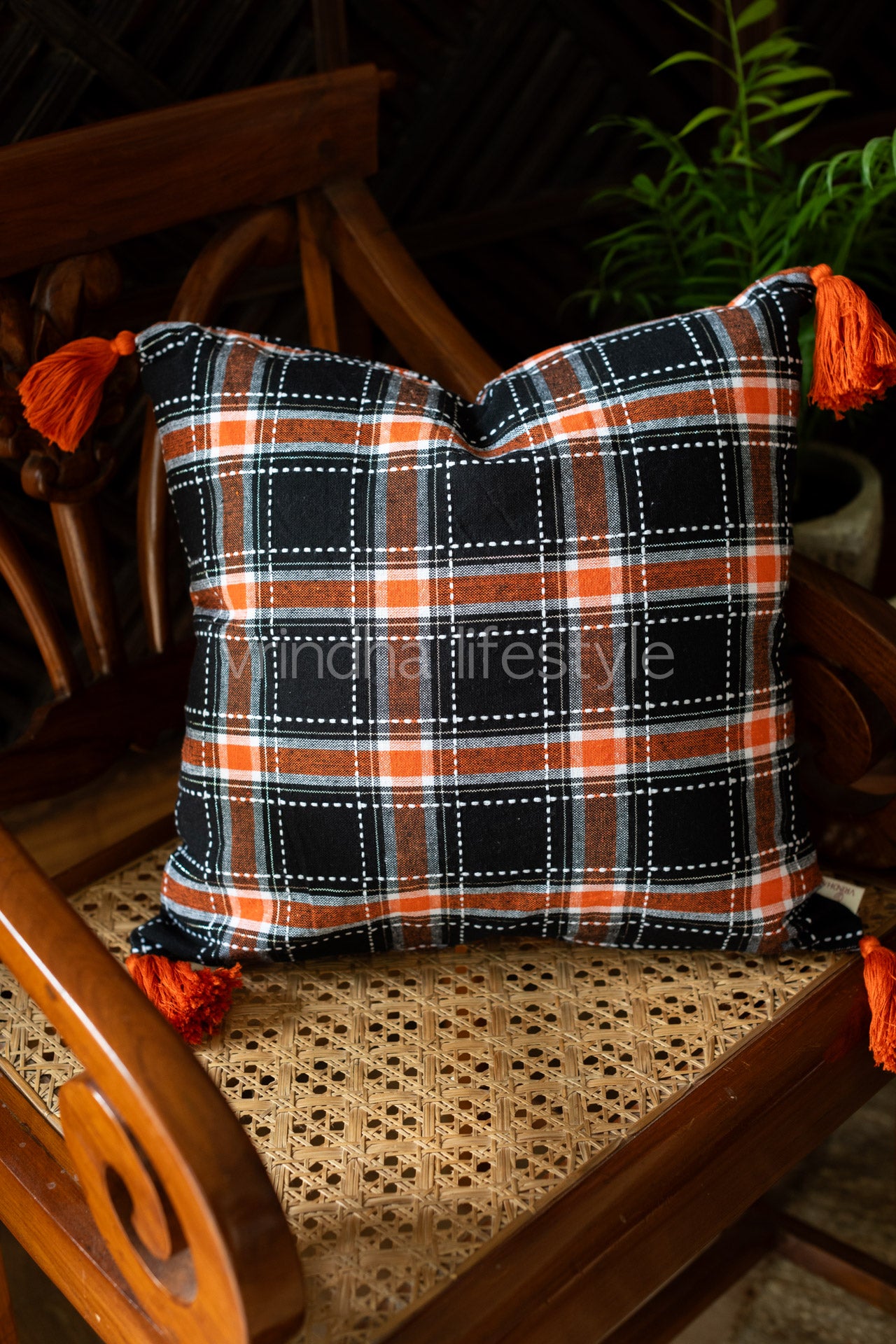 Woven cotton cushion covers with tassels-Single unit