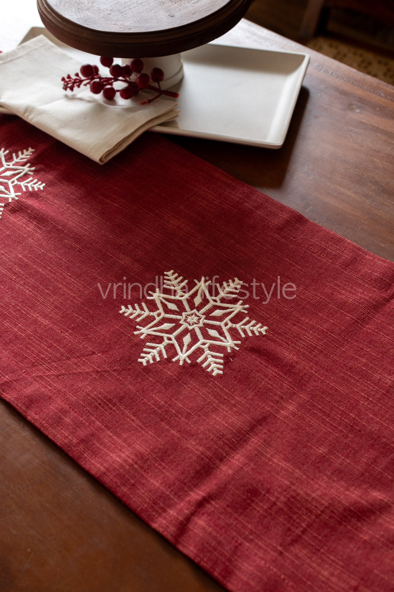 Cotton table runner with embroidery- 11.5x54 inches