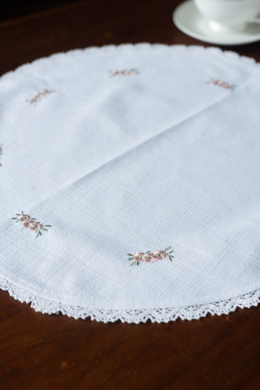 Round table mat with embroidery and lace detailing-16 inches