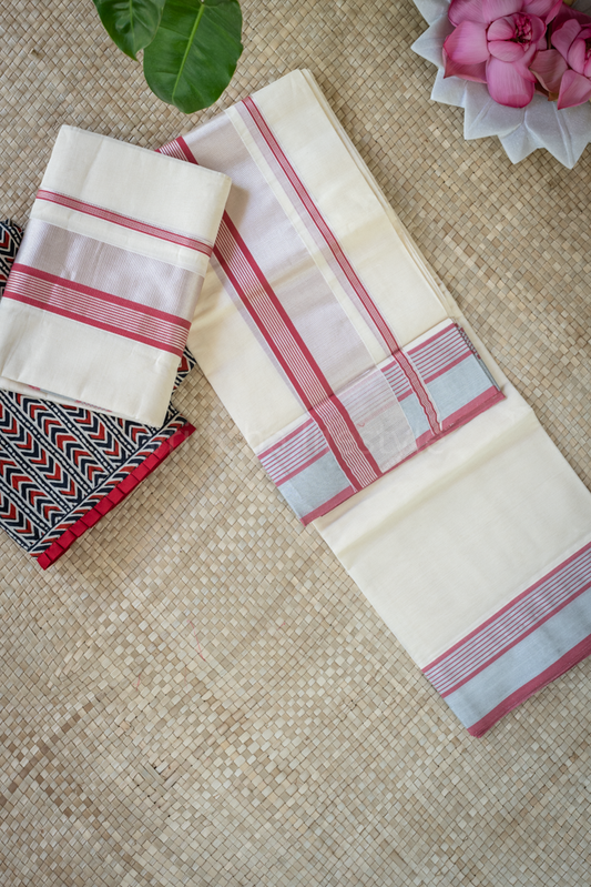 KERALA SET MUNDU-Red /silver