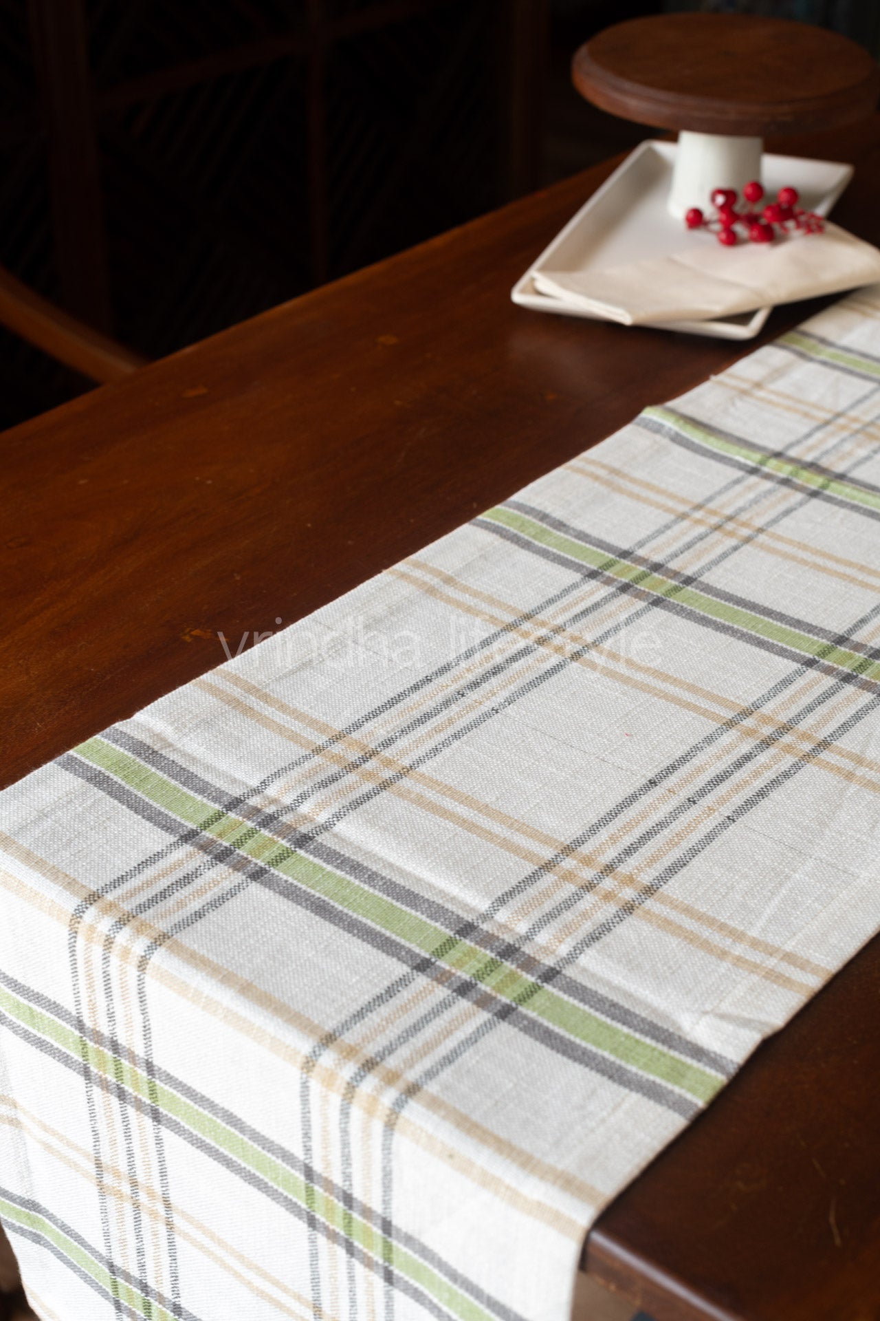 Woven cotton checks table runner -12.5x59 inches -customisable