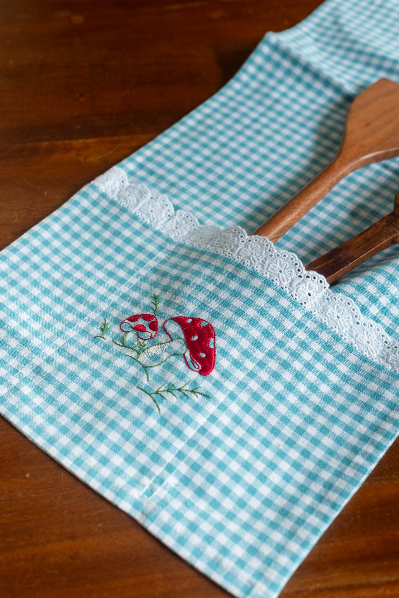 MICROWAVE OVEN TOP COVER-Cotton with lace detailing and embroidery