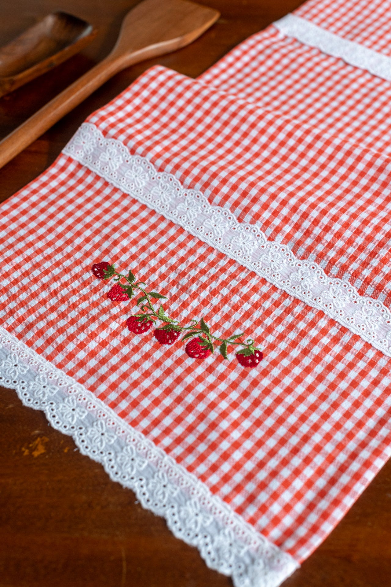 MICROWAVE OVEN TOP COVER-Cotton with lace detailing and embroidery