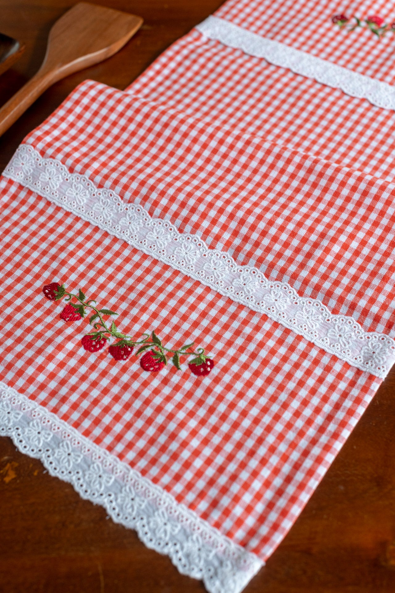 MICROWAVE OVEN TOP COVER-Cotton with lace detailing and embroidery