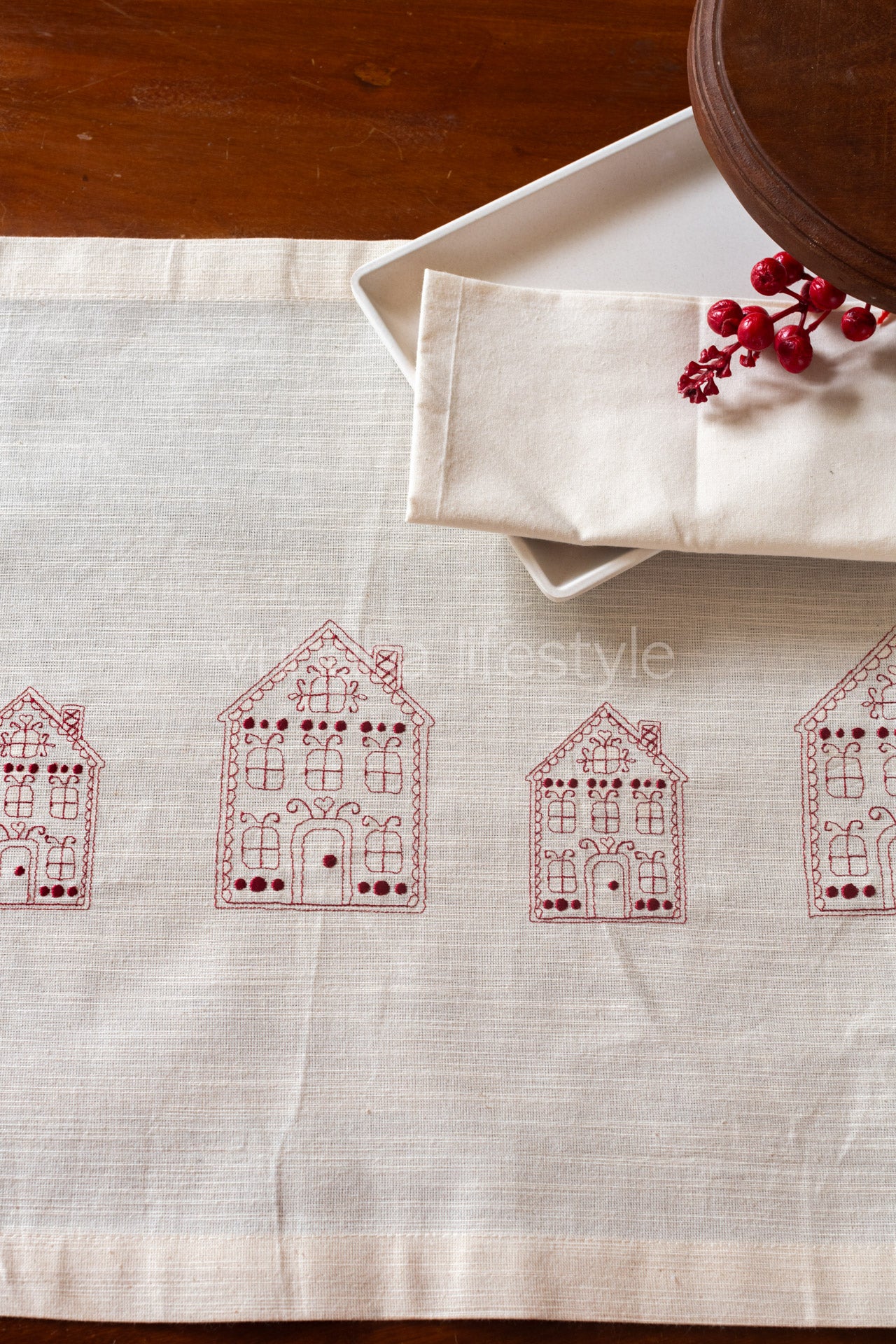 Cotton table runner with embroidery- 15x60 inches-customisable