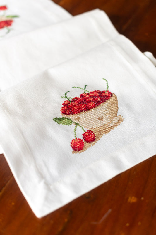 Cotton coffee table runner with embroidery  -13x56 inches
