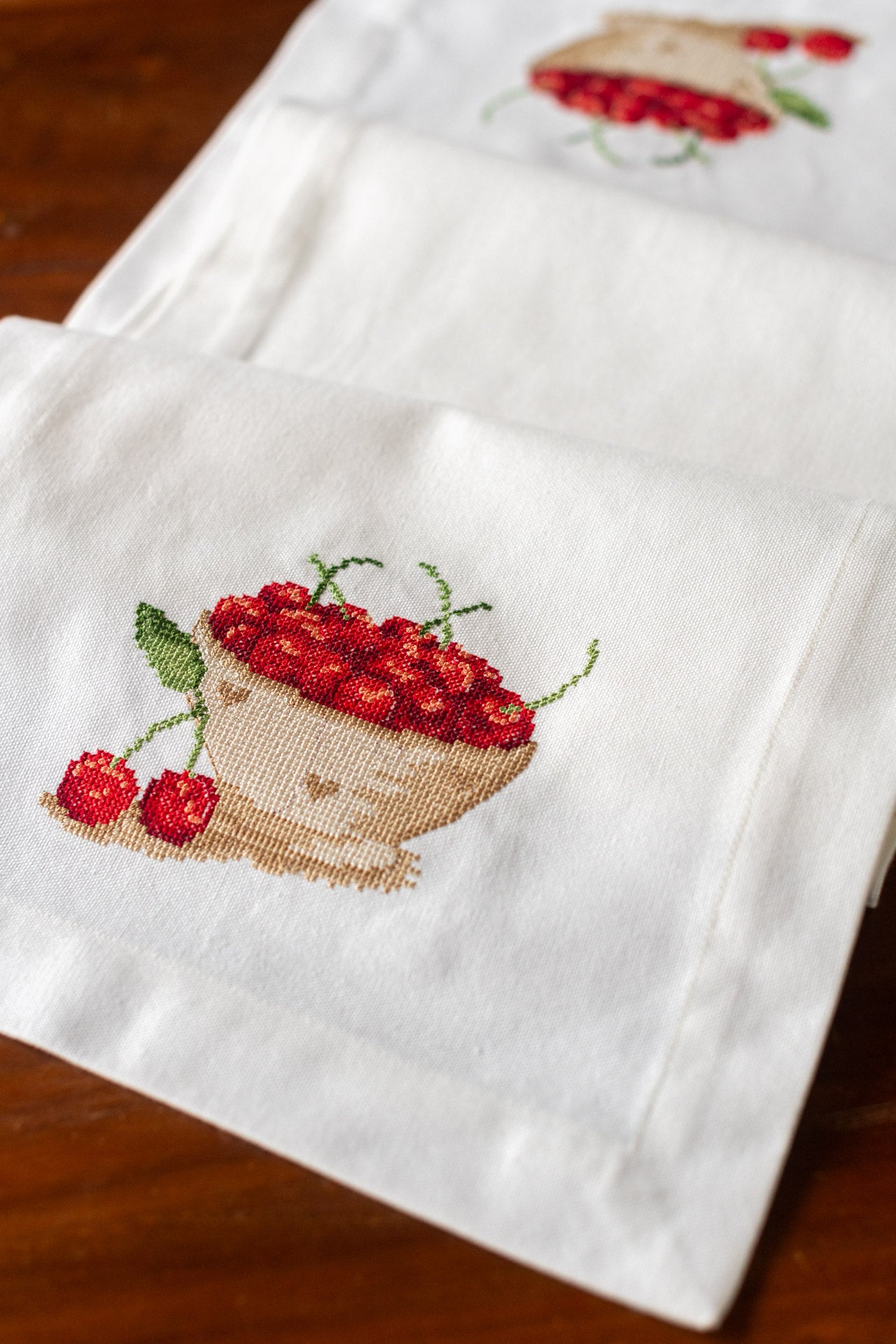 Cotton coffee table runner with embroidery  -13x56 inches