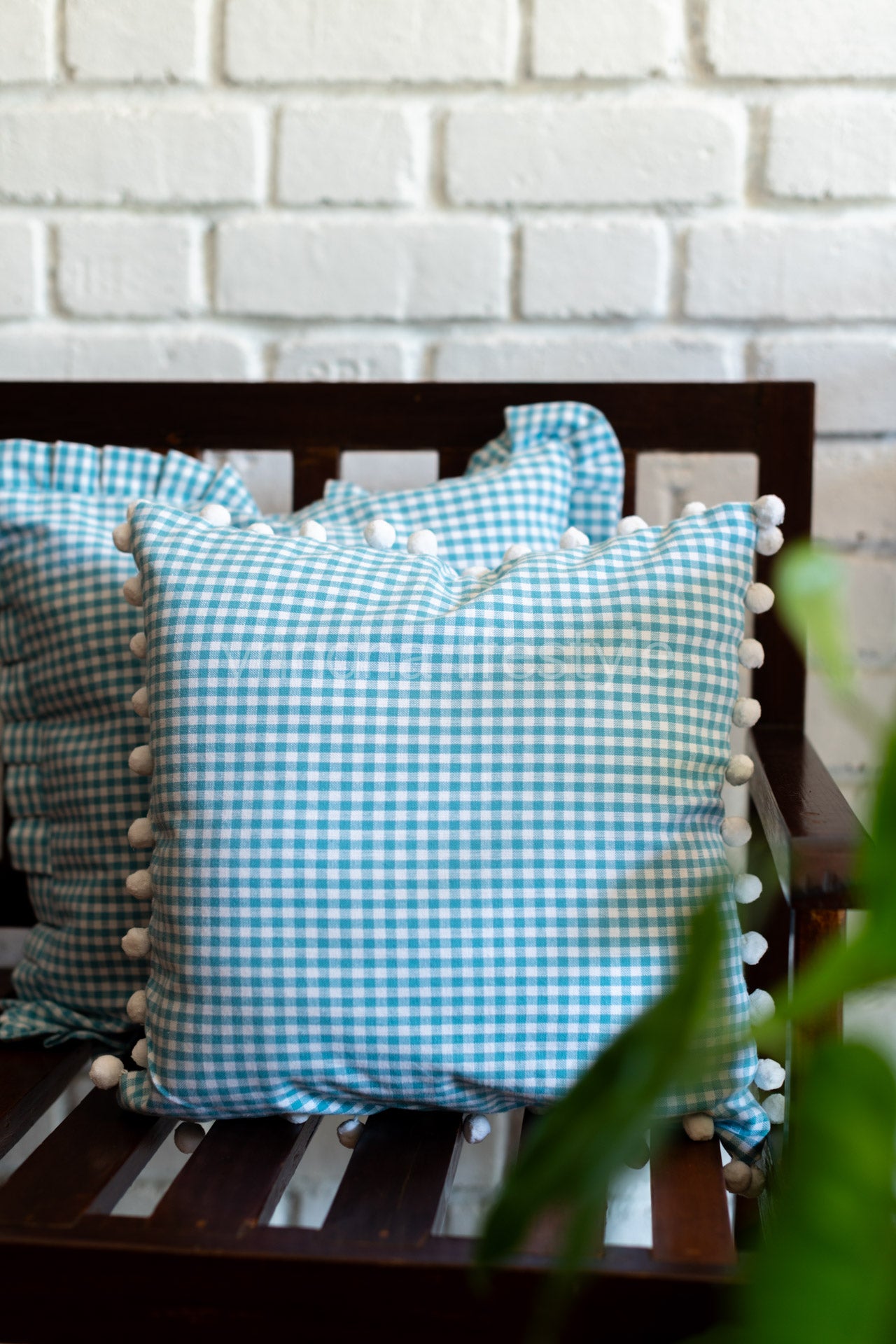 CHECKS -CUSHION COVERS with pompom-Single Unit