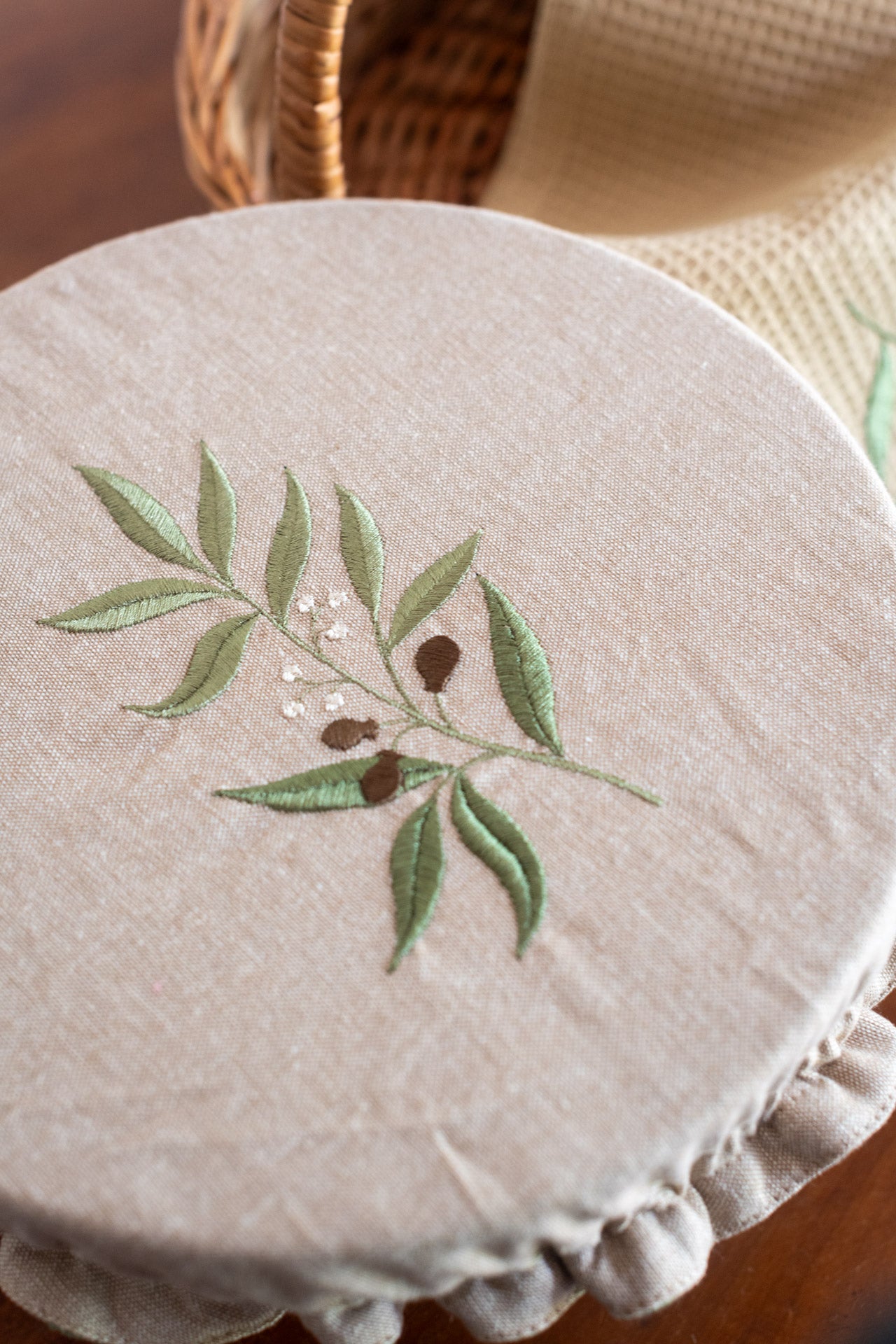 Fabric bowl cover with embroidered kitchen towel-Set of 2