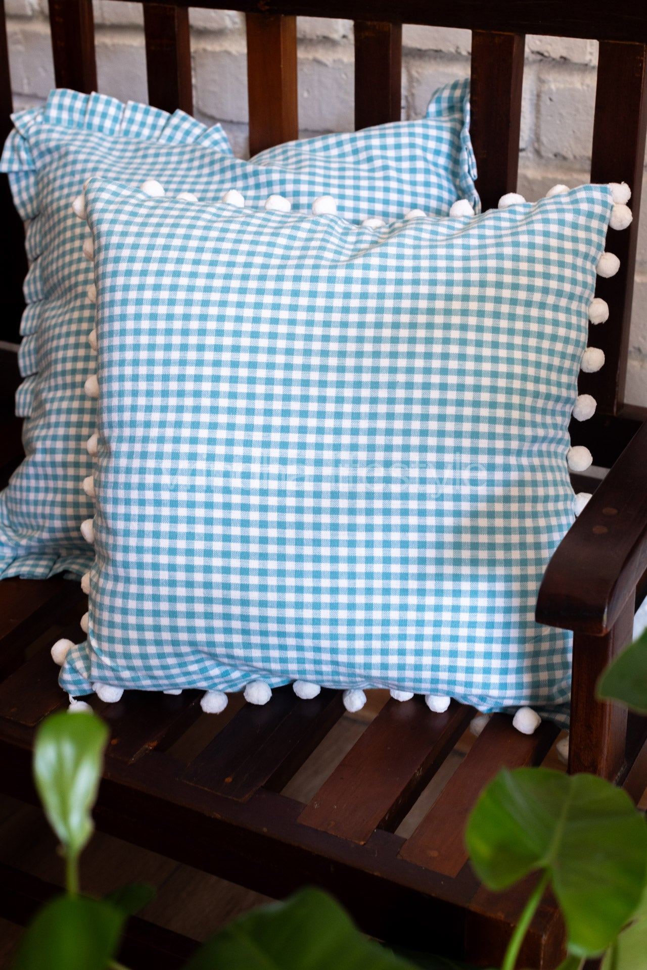 CHECKS -CUSHION COVERS with pompom-Single Unit