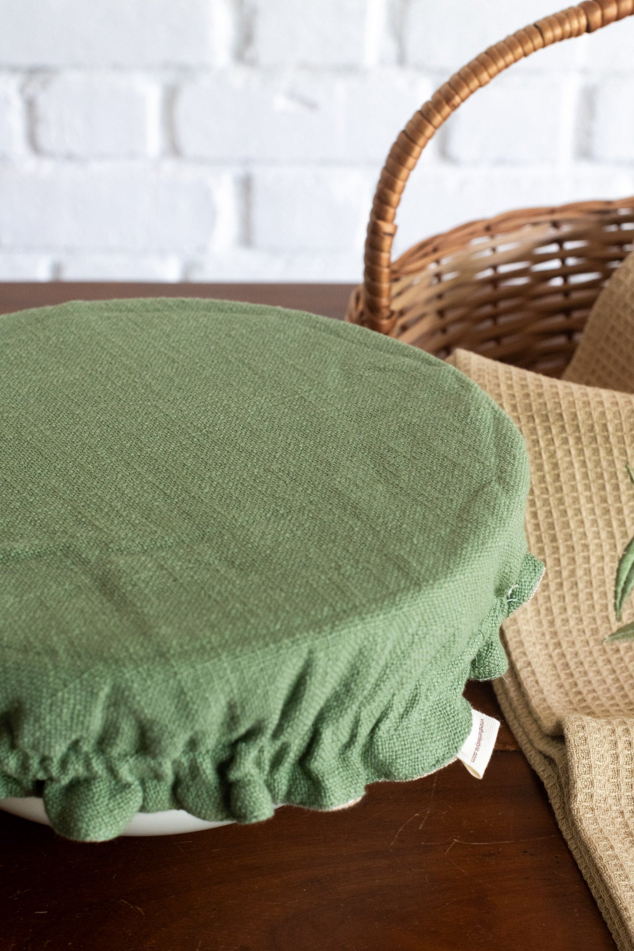 Fabric bowl cover with embroidered kitchen towel-Set of 2