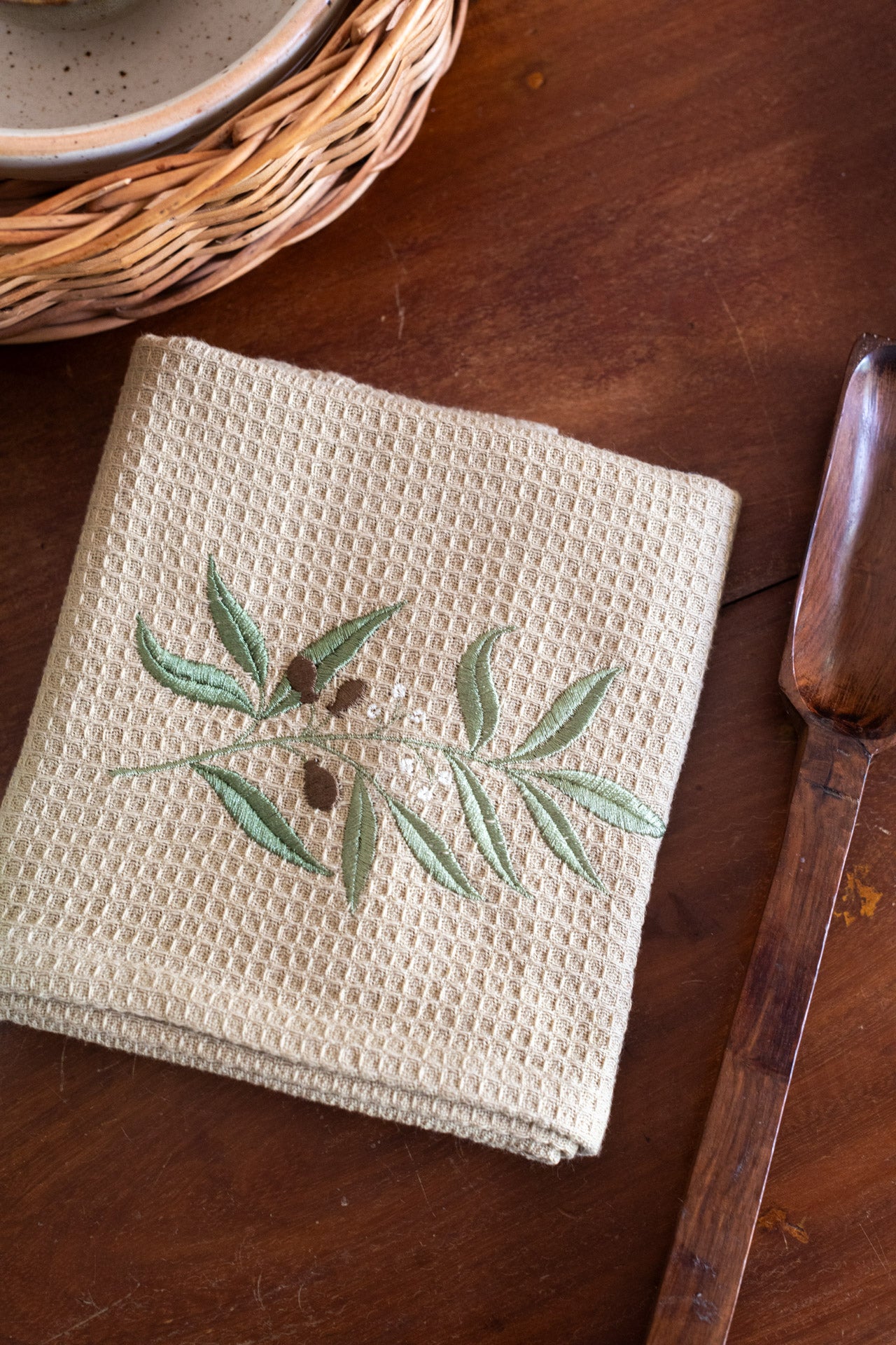 Fabric bowl cover with embroidered kitchen towel-Set of 2