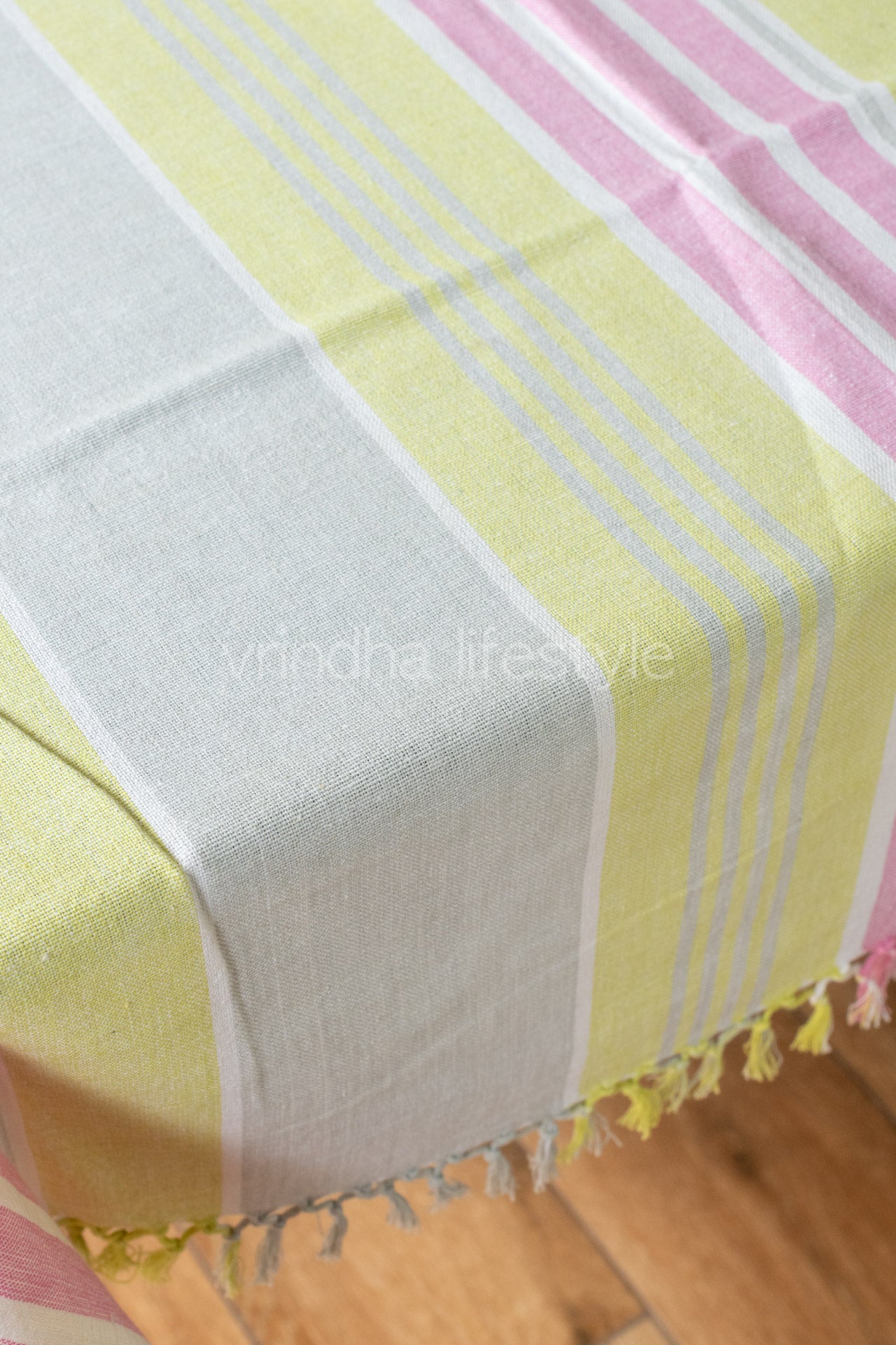 STRIPES COTTON TABLE CLOTH with tassels-4 seater