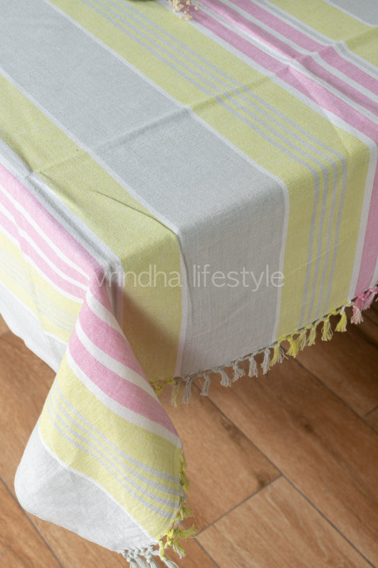 STRIPES COTTON TABLE CLOTH with tassels-4 seater