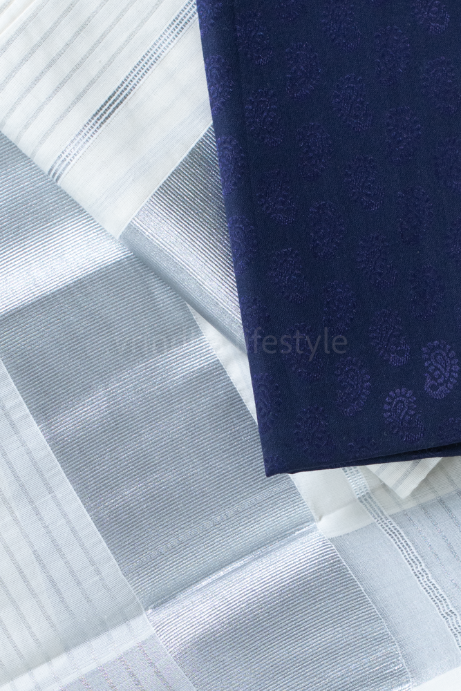 KERAL SET MUNDU-Silver stripes