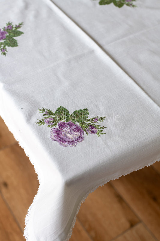 COTTON TABLE CLOTH with embroidery -Square -coffee table cover-customisable