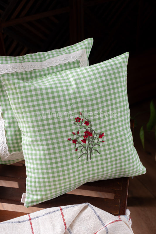 Cotton cushion cover with embroidery  -Single unit- 16x16 inches( Customisable)