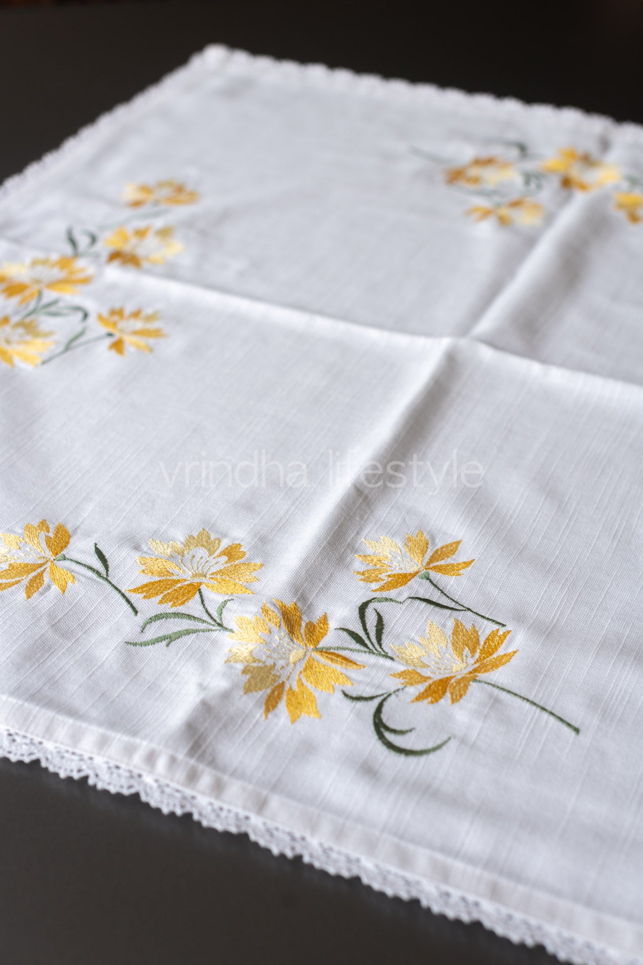 COTTON TABLE CLOTH with embroidery -Square -coffee table cover-customisable