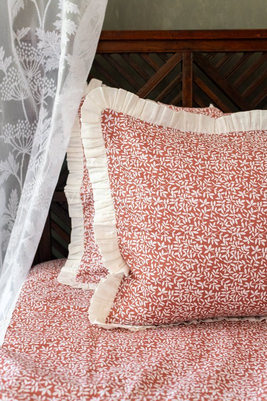 COTTON BEDSHEET with plain border, pillow case with frill-King Size