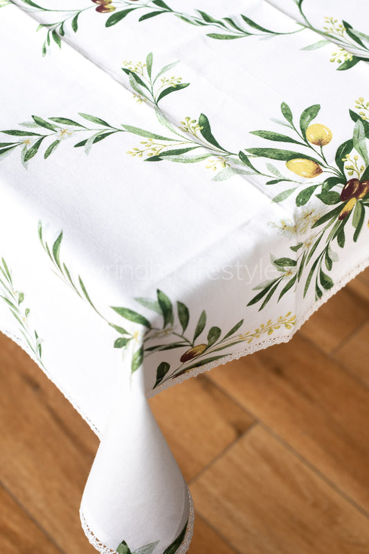 Printed table cloth with lace detailing-coffee table