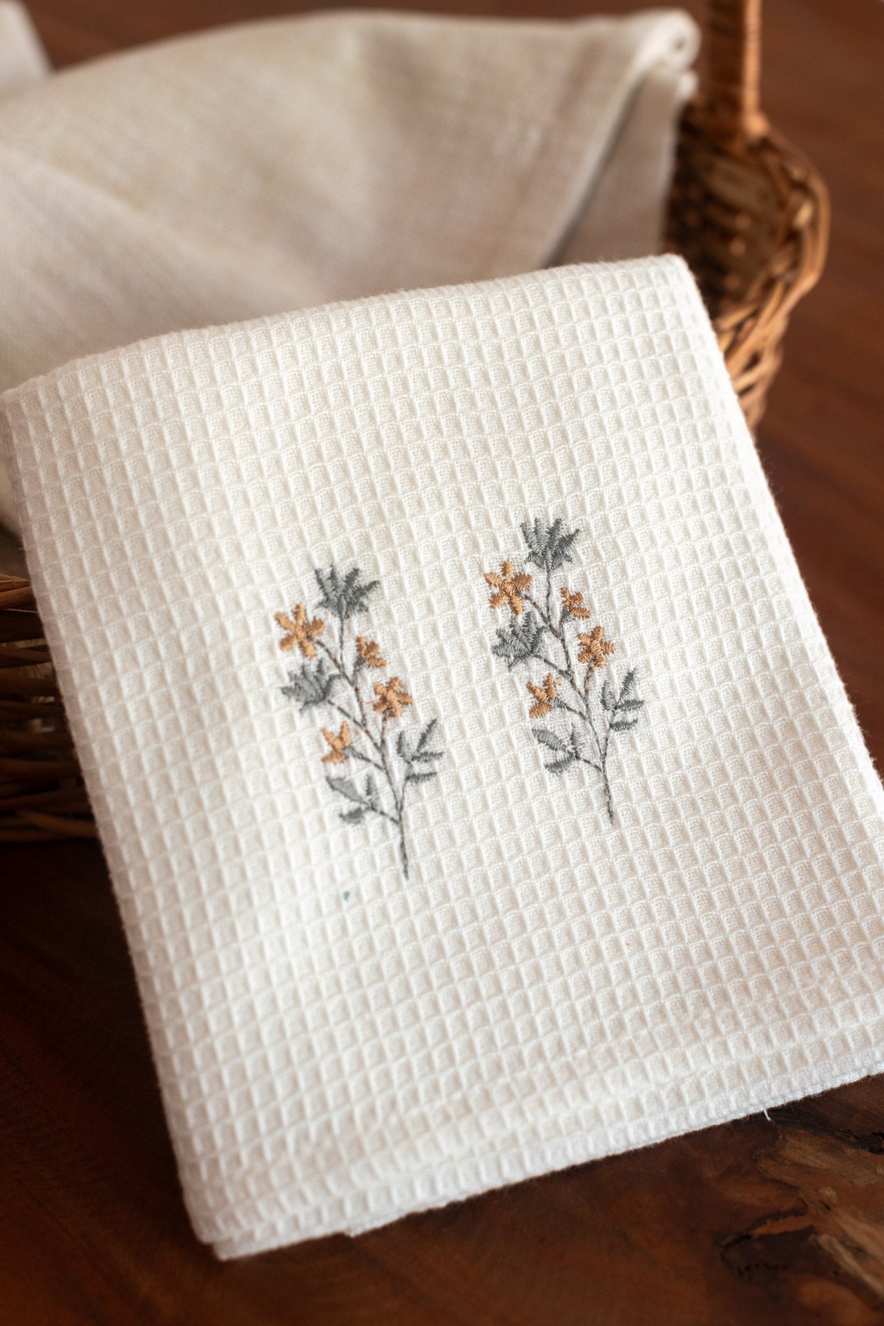 Embroidered waffle hand towel/kitchen towel