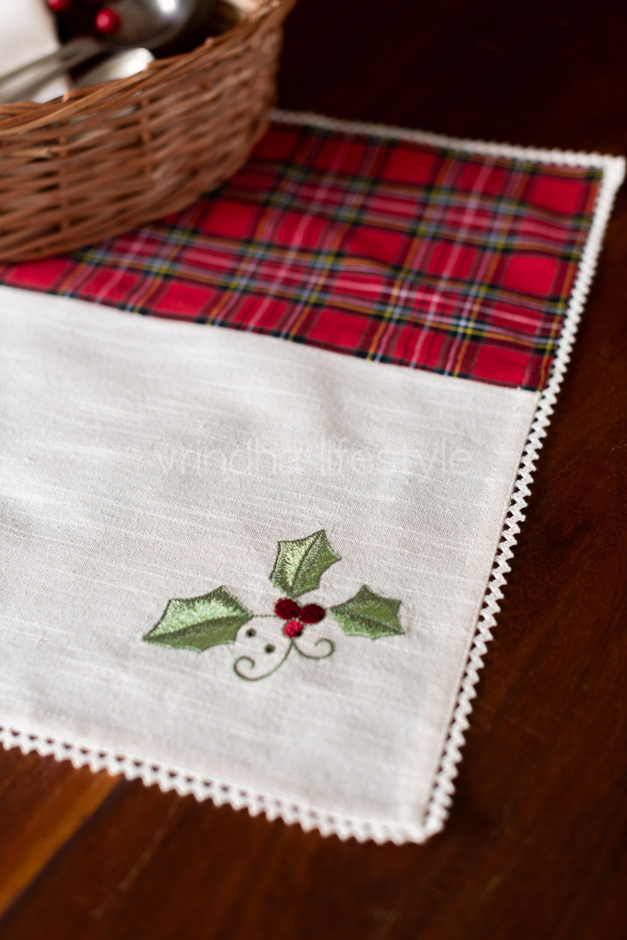 Cotton tray mat with embroidery and lace detailing--single unit- customisable