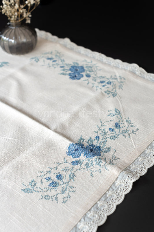 COTTON TABLE CLOTH with embroidery -Square -coffee table cover-customisable