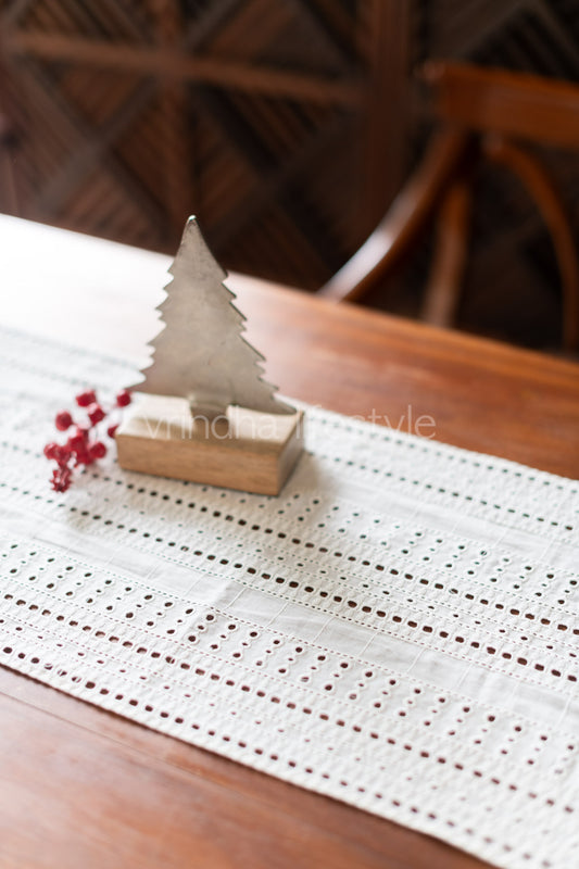 Cotton Hakoba table runner with frill-11.5 x68  inches