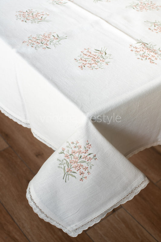 COTTON TABLE CLOTH with embroidery -Square -2/4 seater customisable