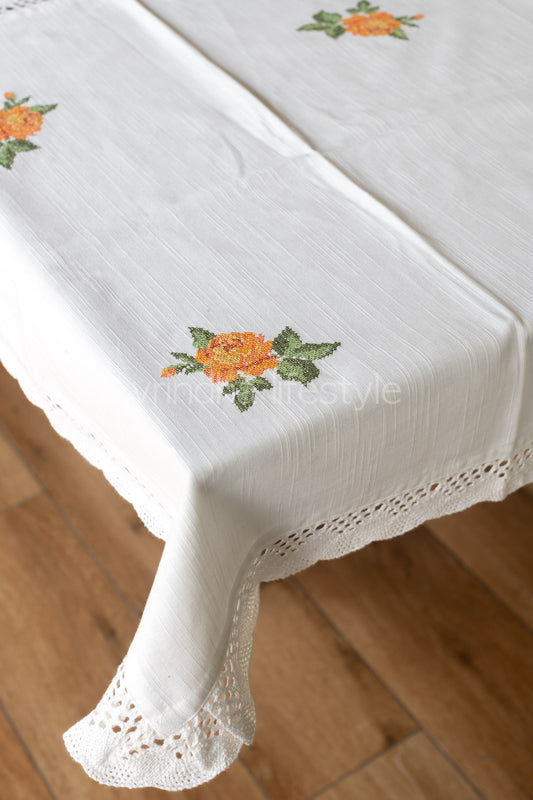 COTTON TABLE CLOTH with embroidery -Square -coffee table cover-customisable