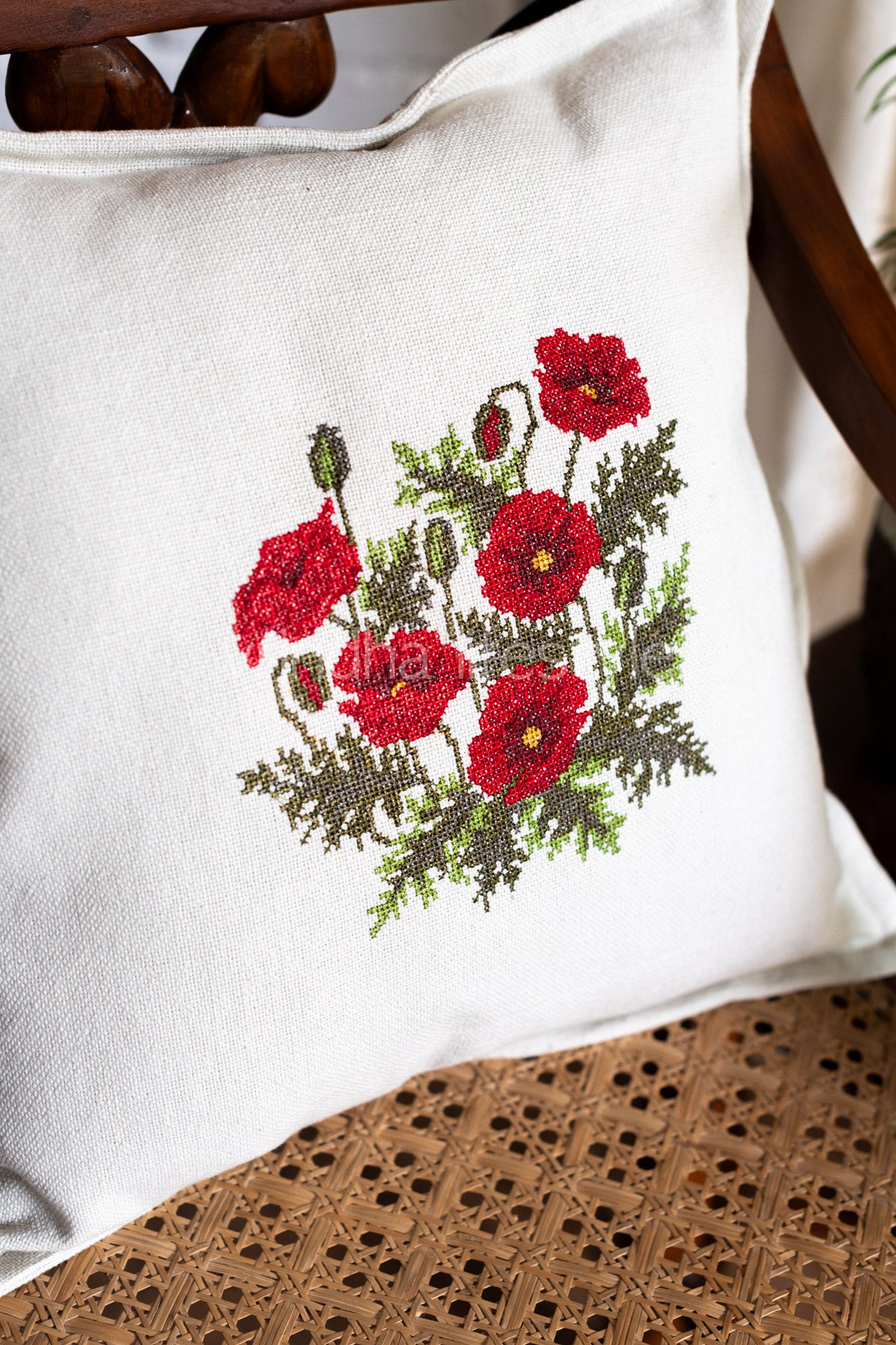 cotton cushion cover with cross stitch embroidery -Single unit- 16x16 inches( Customisable) )