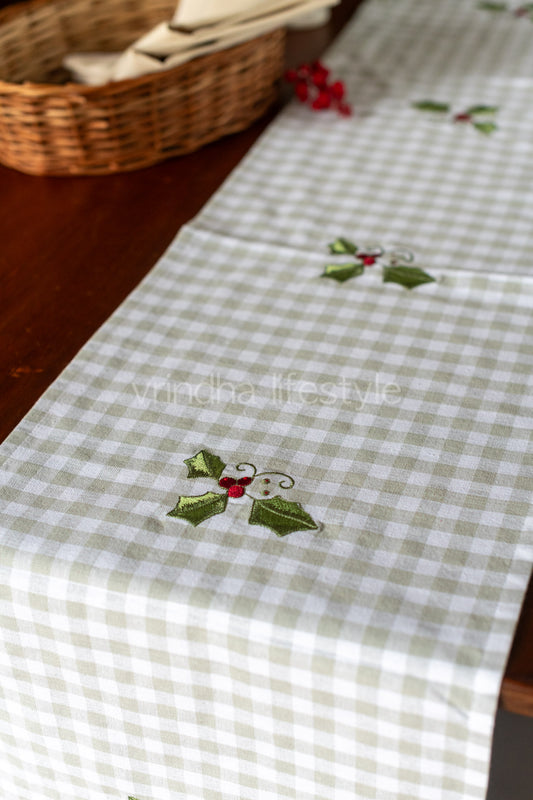 Woven cotton table runner with embroidery- 13x78 inches-6 seater -customisable