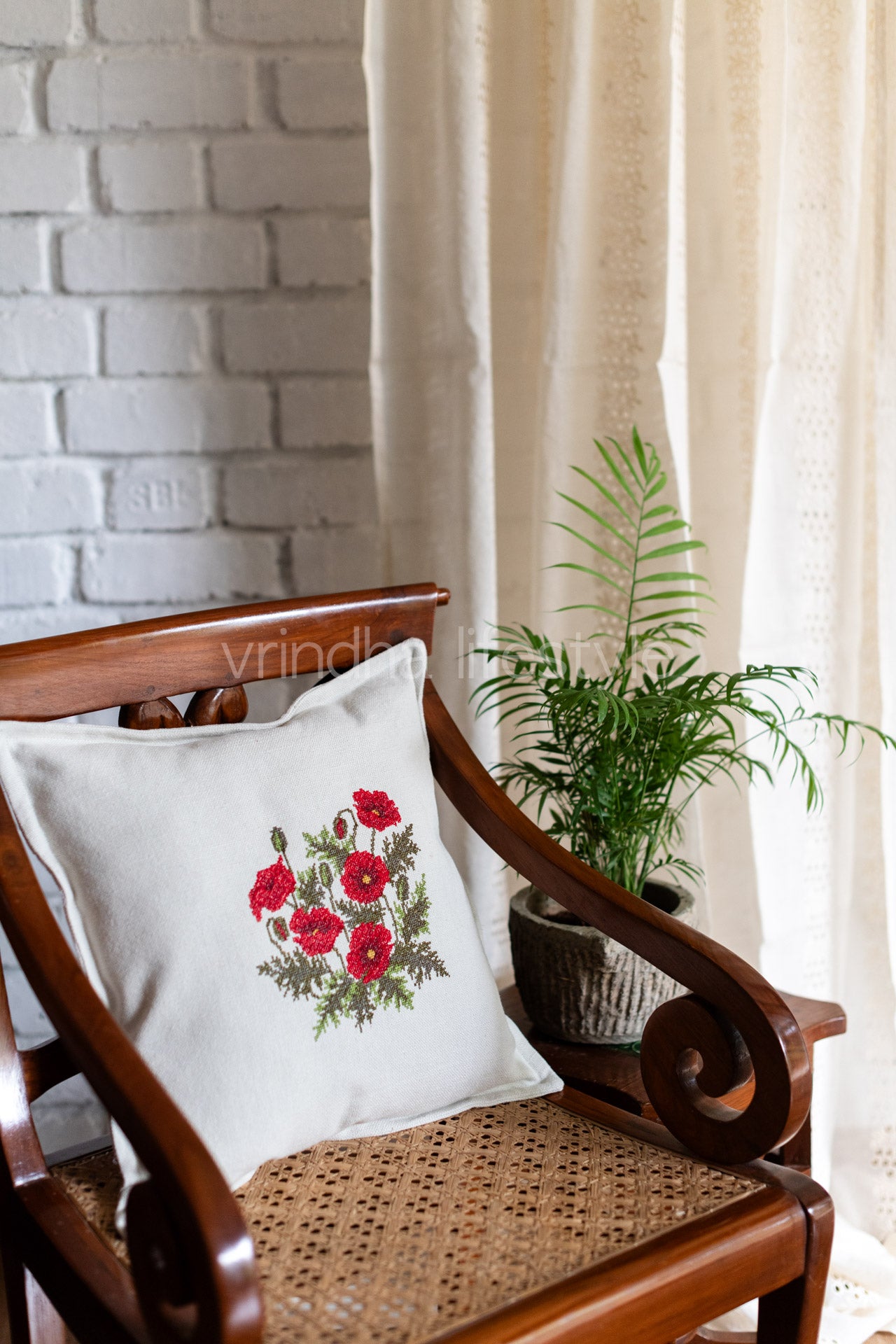 cotton cushion cover with cross stitch embroidery -Single unit- 16x16 inches( Customisable) )