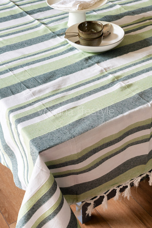 WOVEN STRIPES TABLE CLOTH with tassels-8 seater