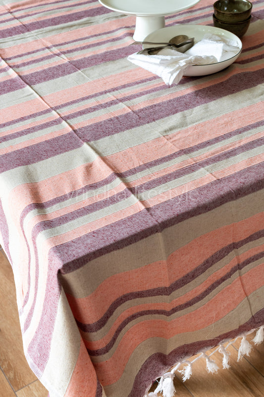 WOVEN STRIPES TABLE CLOTH with tassels-8 seater