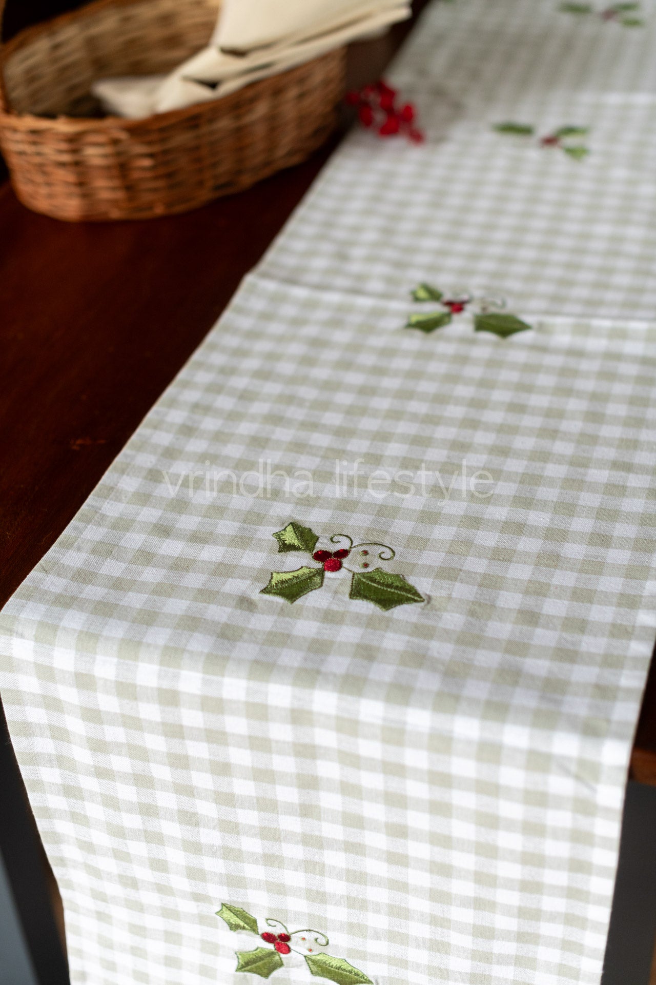 Woven cotton table runner with embroidery- 13x78 inches-6 seater -customisable