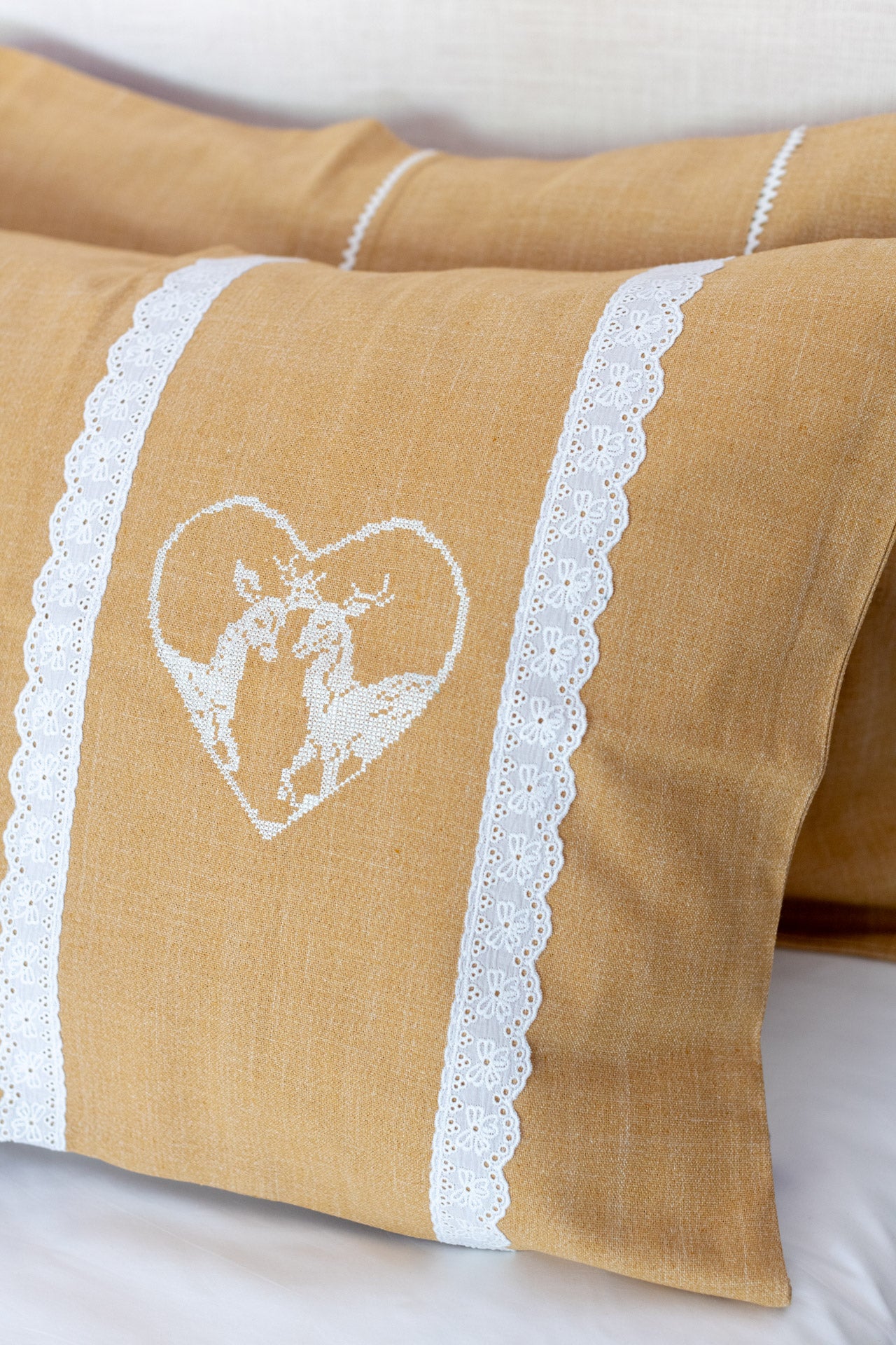 Cotton pillow covers with embroidery and lace detailing -single unit