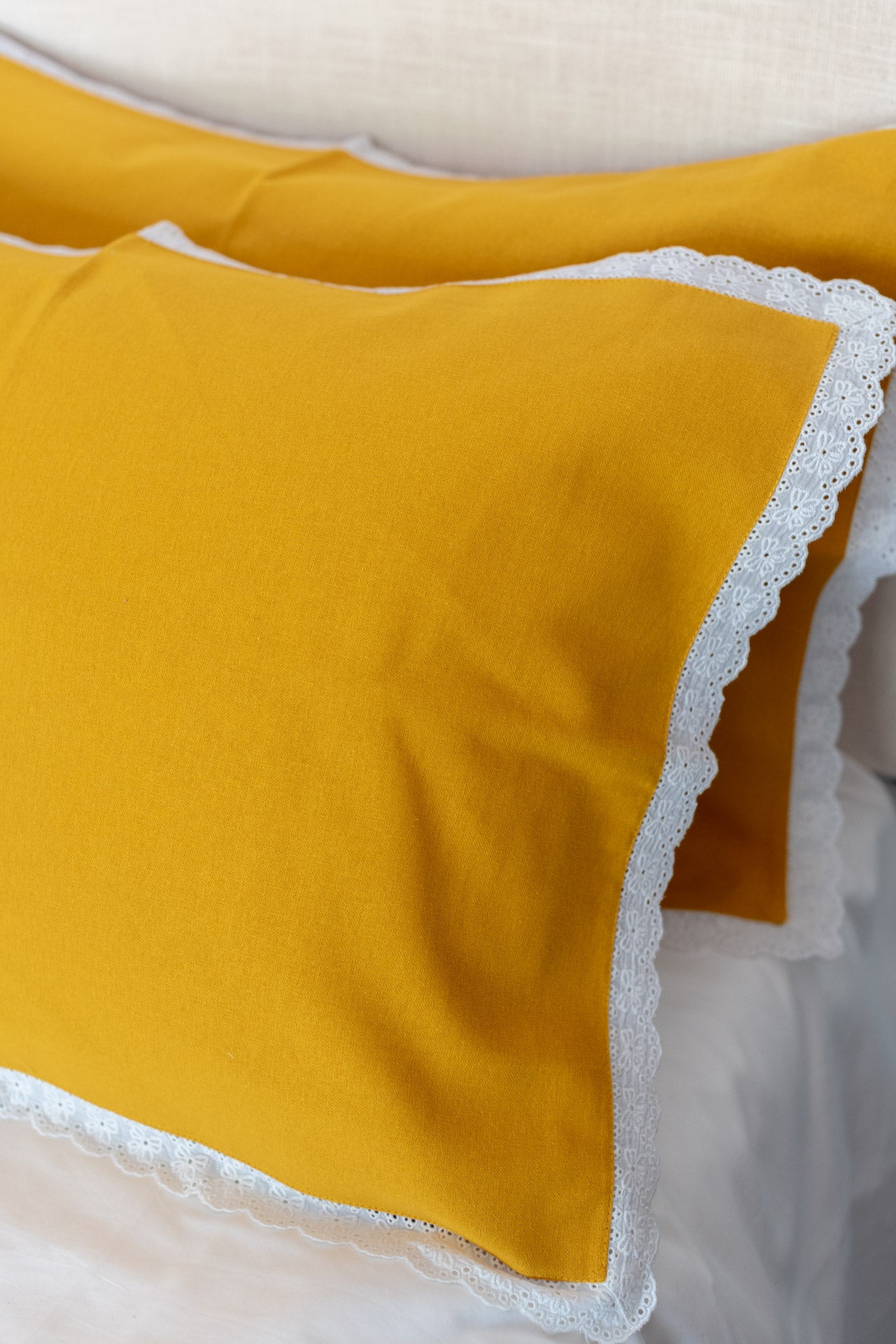 Cotton pillow cover with lace detailing-set of 2