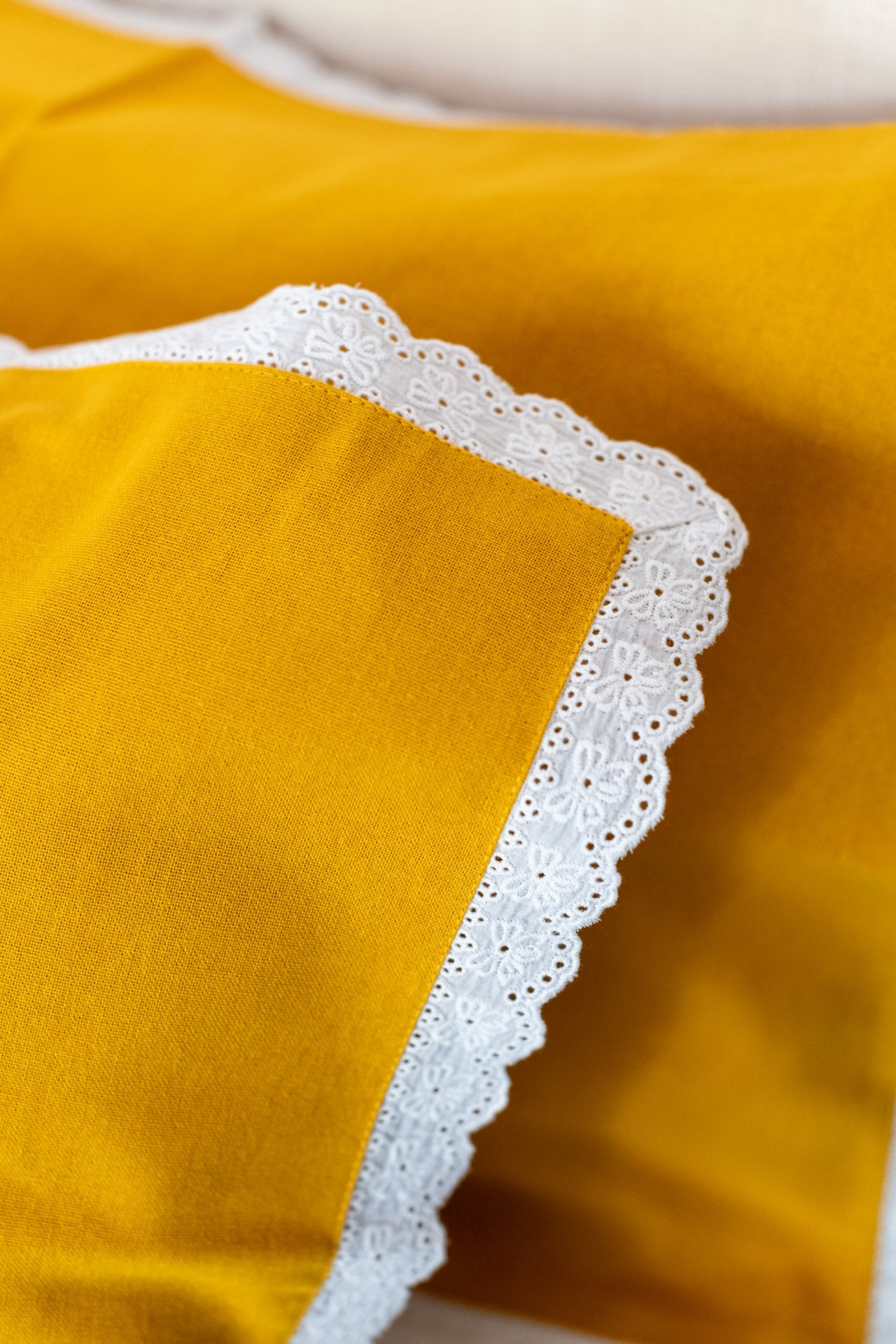 Cotton pillow cover with lace detailing-set of 2
