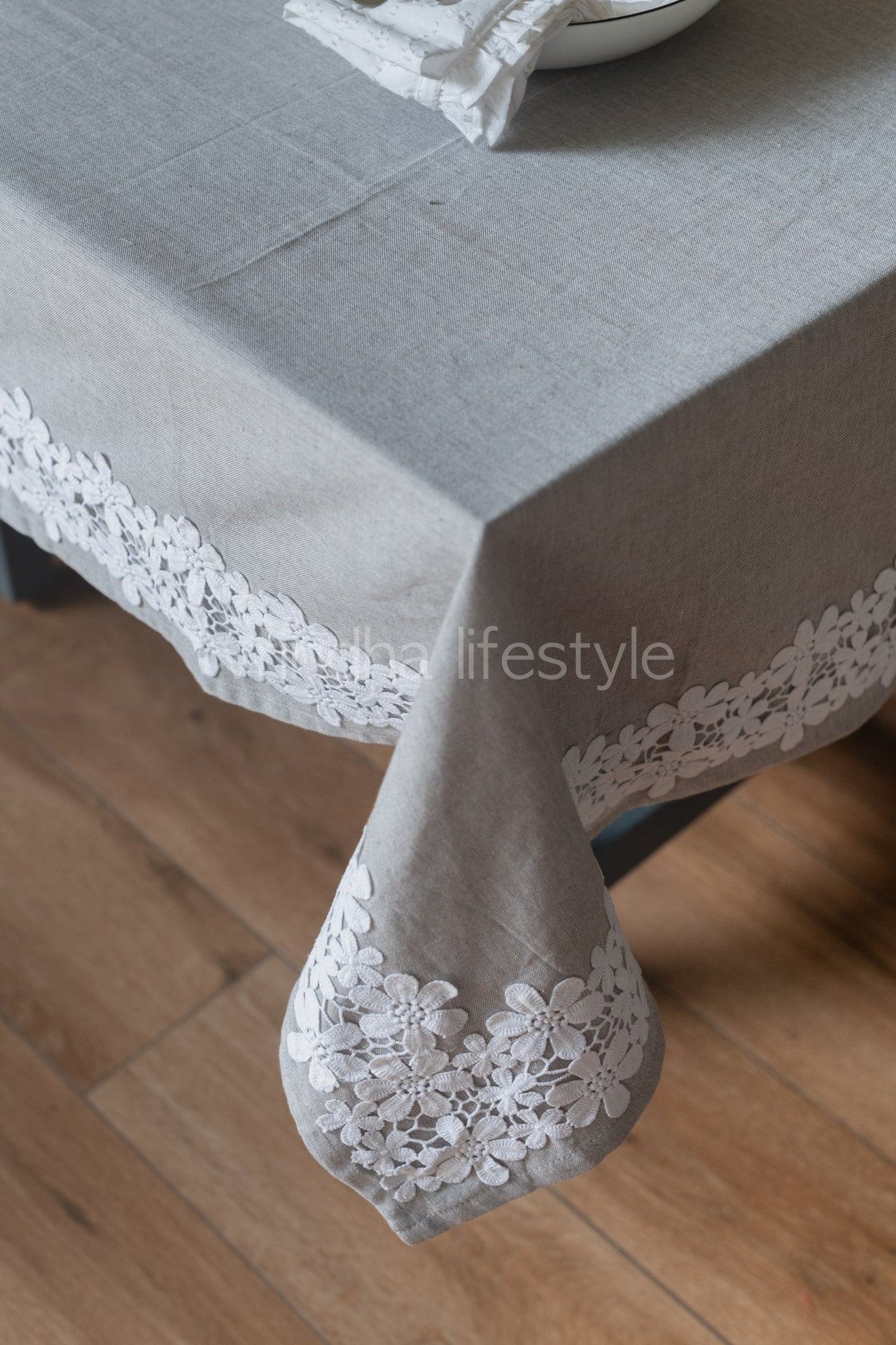 COTTON TABLE CLOTH with lace detailing -6 seater(customisable)